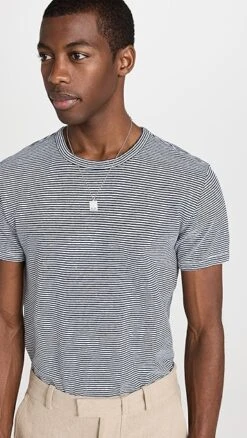 Officine Generale Tee Mini Stripe Cotton Linen Tee