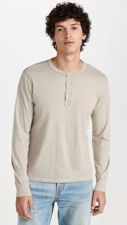 Save Khaki Long Sleeve Supima Henley -Shopbop savek3027510700 1666892798372 2 0. UX357 QL90
