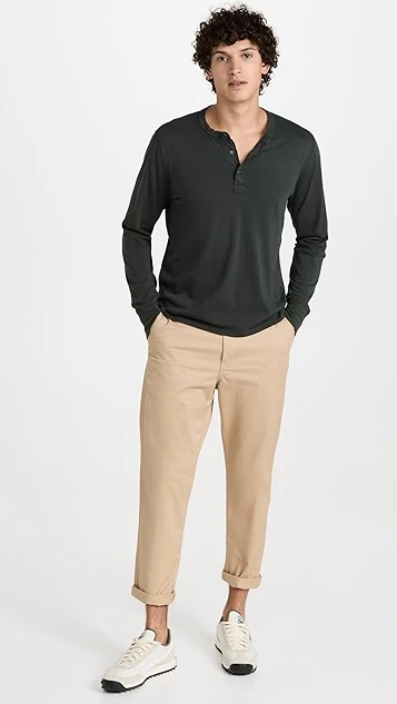 Save Khaki Long Sleeve Supima Henley 6 Save Khaki Long Sleeve Supima Henley - Image 4